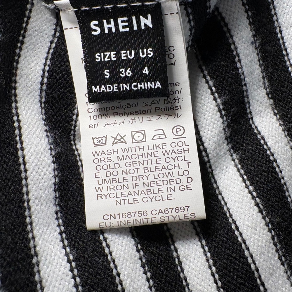 SHEIN Womens Striped Knit Two Piece Set Sweater and Midi Skirt Black White Red S - Picture 11 of 12
